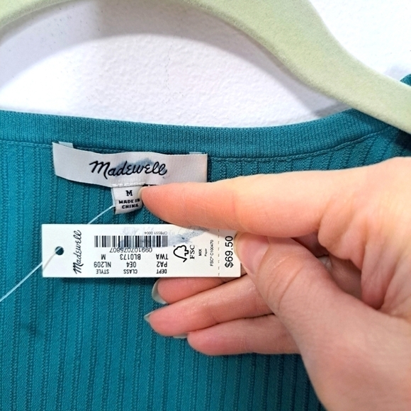 Madewell ottoman crop sweater tee turquoise medium NWT - Picture 6 of 6